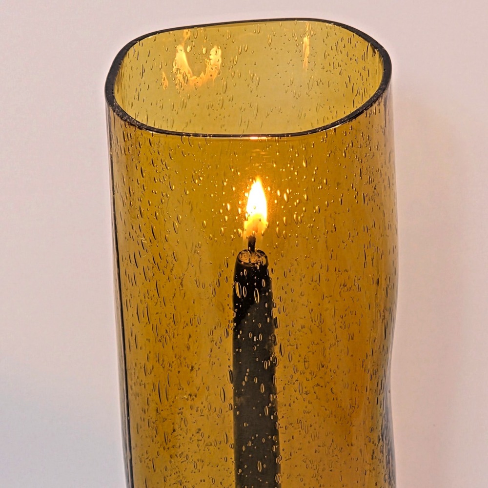 Vintage Amber Bubble Glass Candle Hurricane Taper Holder Tall Mid Century Decor - Picture 3 of 9